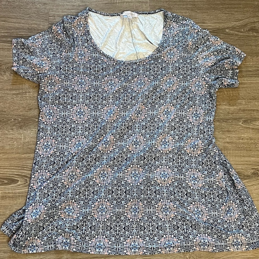 philosophy Women's Size 2X Blue Floral Short Sleeve Tunic Top - Picture 1 of 9